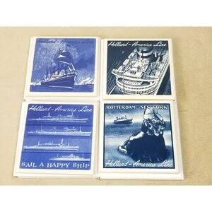 Coaster Holland America Line Ceramic Tile Delft Blue Cork Back New Box Vintage